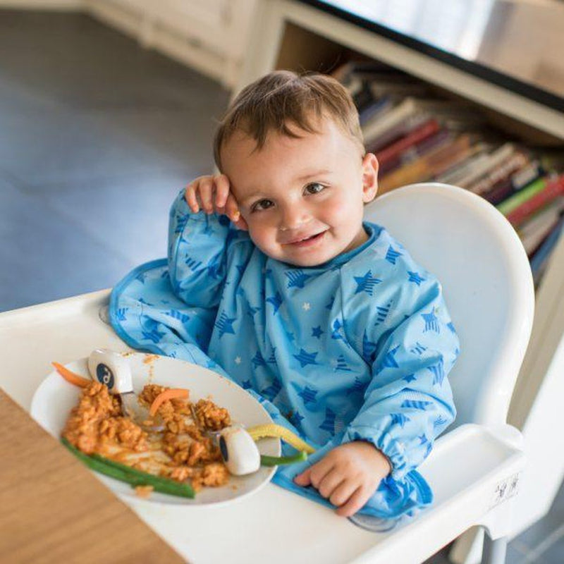 Tidy Tot - Cover & Catch Baby Bib - Mess Proof Long Sleeve Feeding Smock  with Food Catcher Pocket - Waterproof Bib